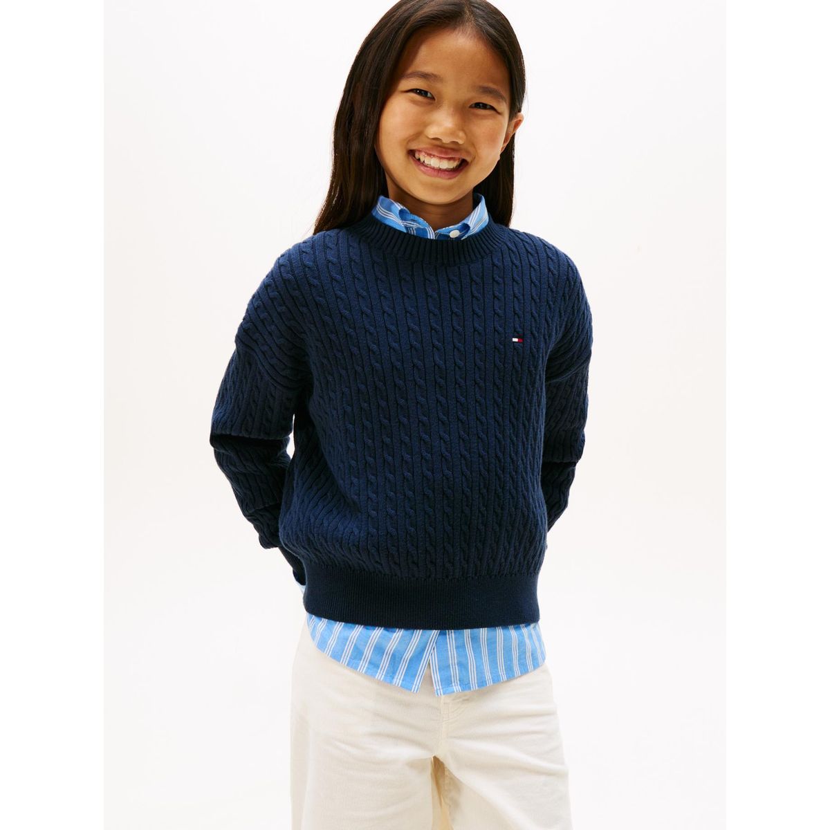 TOMMY HILFIGER - Saco azul amplio de punto trenzado Tommy Hilfiger