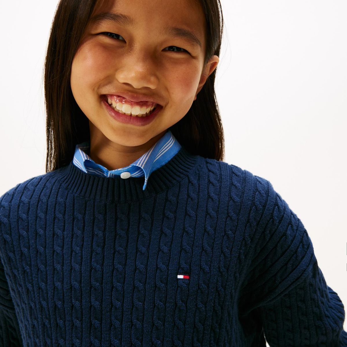 TOMMY HILFIGER - Saco azul amplio de punto trenzado Tommy Hilfiger