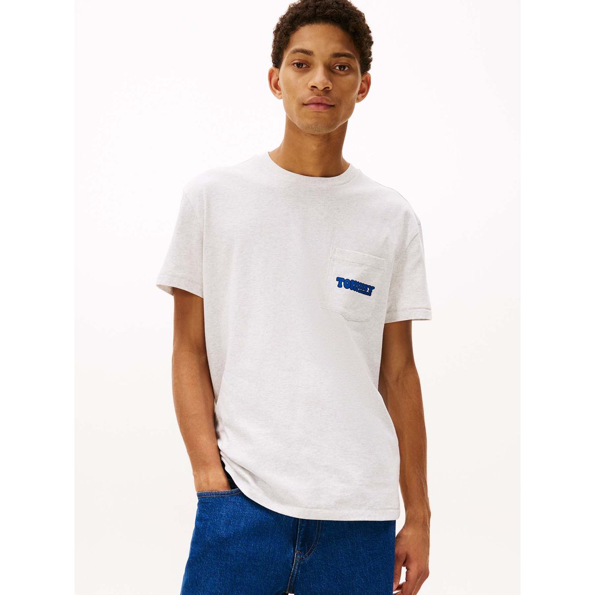 TOMMY HILFIGER - Camiseta gris slim de cuello redondo con logo Tommy Jeans