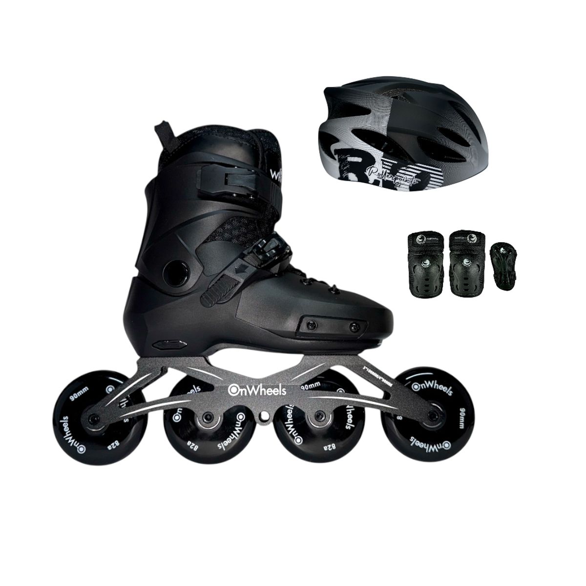 ONWHEELS - Patines En Linea Semiprofesionales Kit Onwheels Con Protecciones Negro L 39 Ajustables a 42