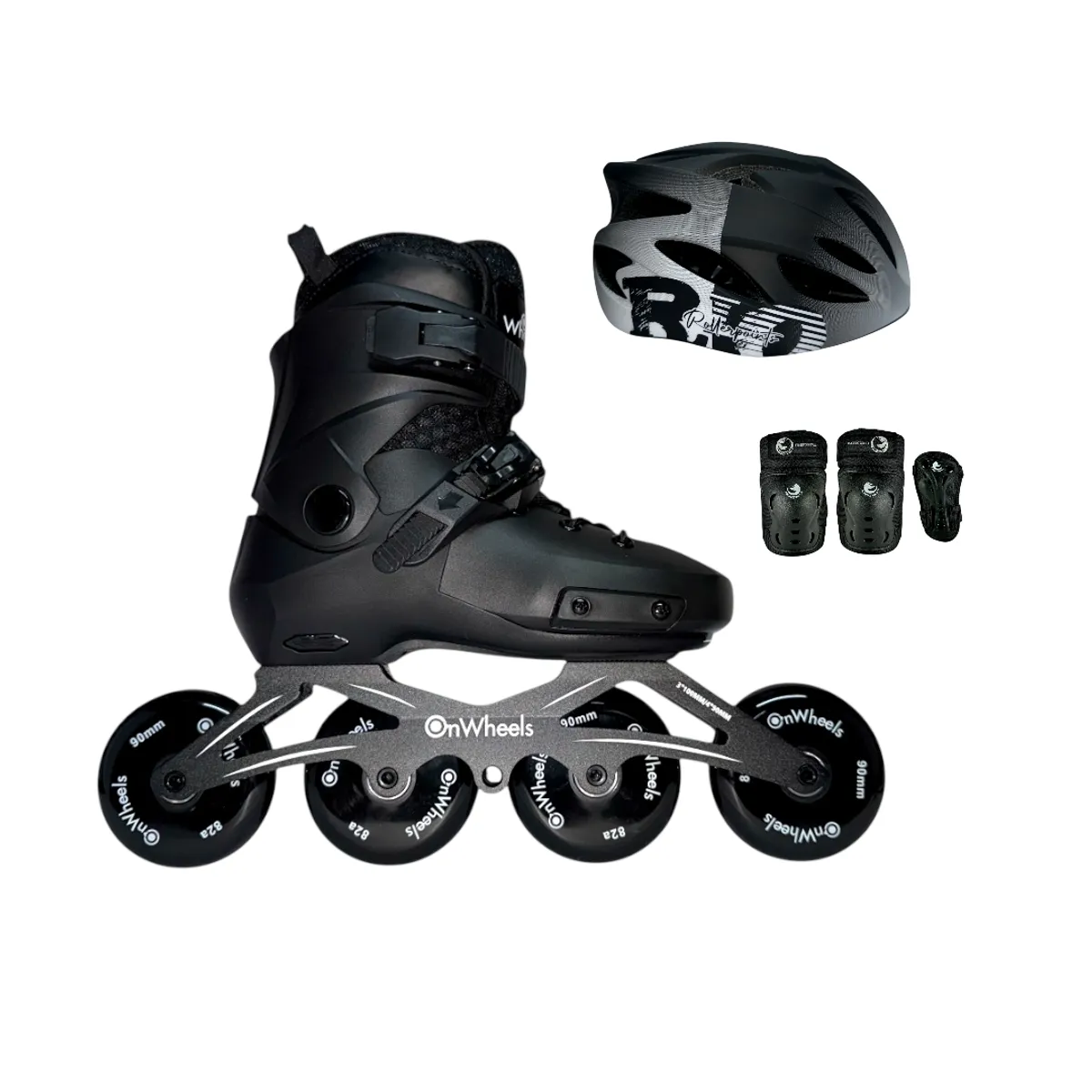 ONWHEELS - Patines En Linea Semiprofesionales Kit Onwheels Con Protecciones Negro L 39 Ajustables a 42