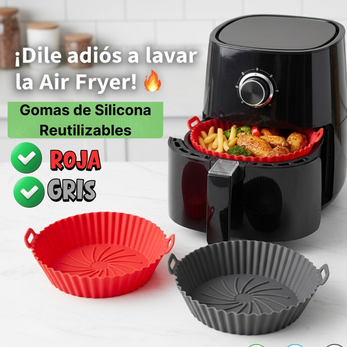 GENERAL - COCA AIR FRYER EN SILICONA RESISTENTE MODELO 2026 COLOR GRIS