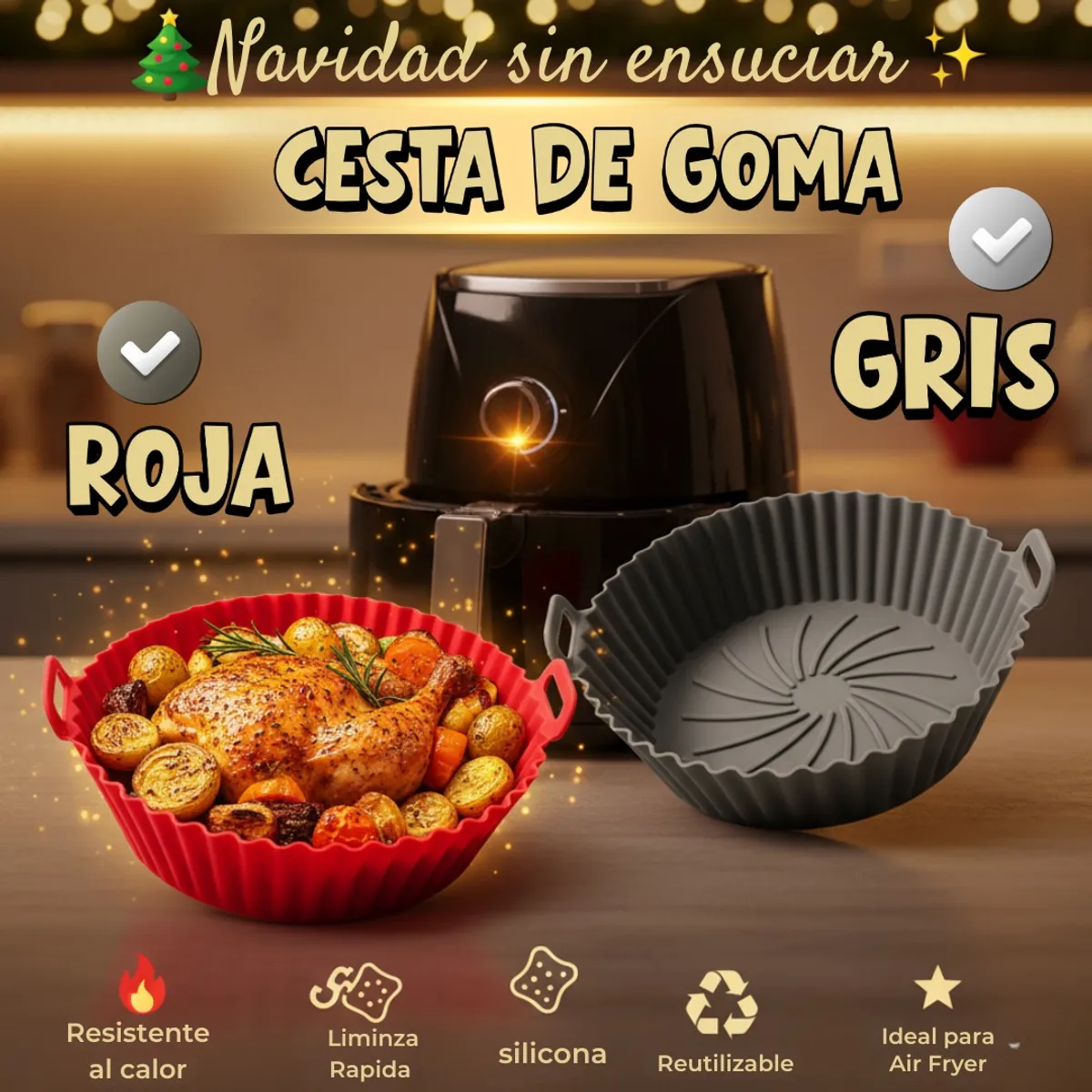 GENERAL - 3 UNIDADES COCA AIR FRYER EN SILICONA RESISTENTE MODELO 2026 COLOR ROJA