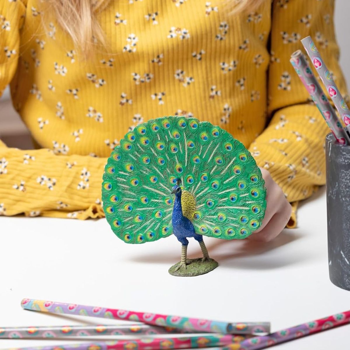 JUGANDO Y EDUCANDO - Figura Coleccionable Pavo Real Pintada A Mano Papo