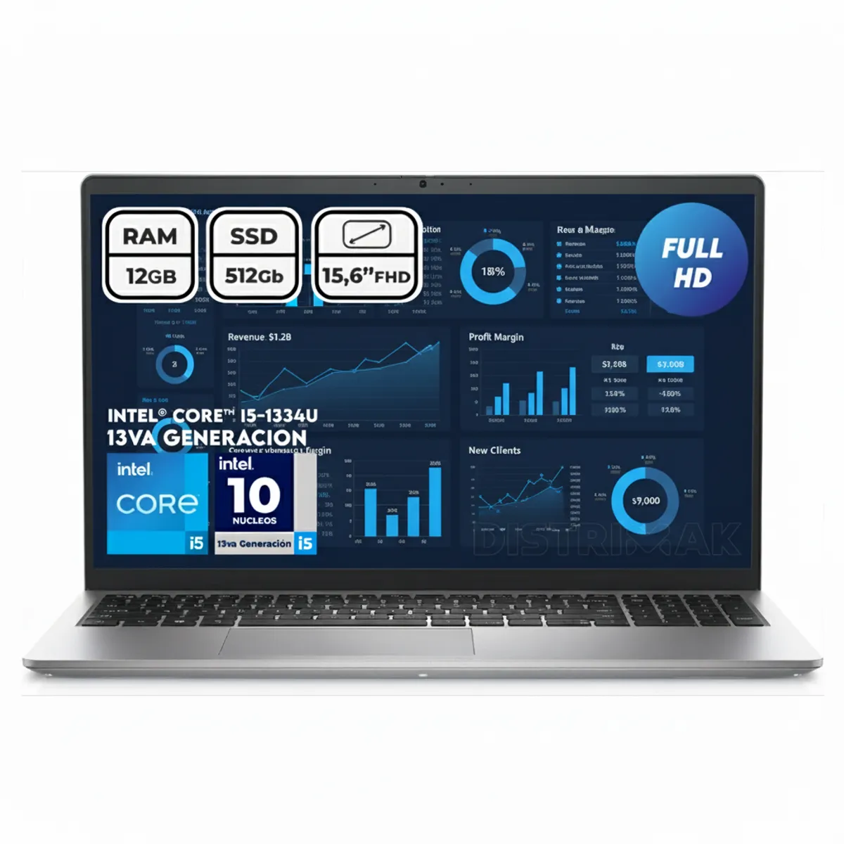 DELL - Portátil Dell Intel Core I5 1334u Ram 12gb Ssd 512gb 15,6 Pul Computador Portátil