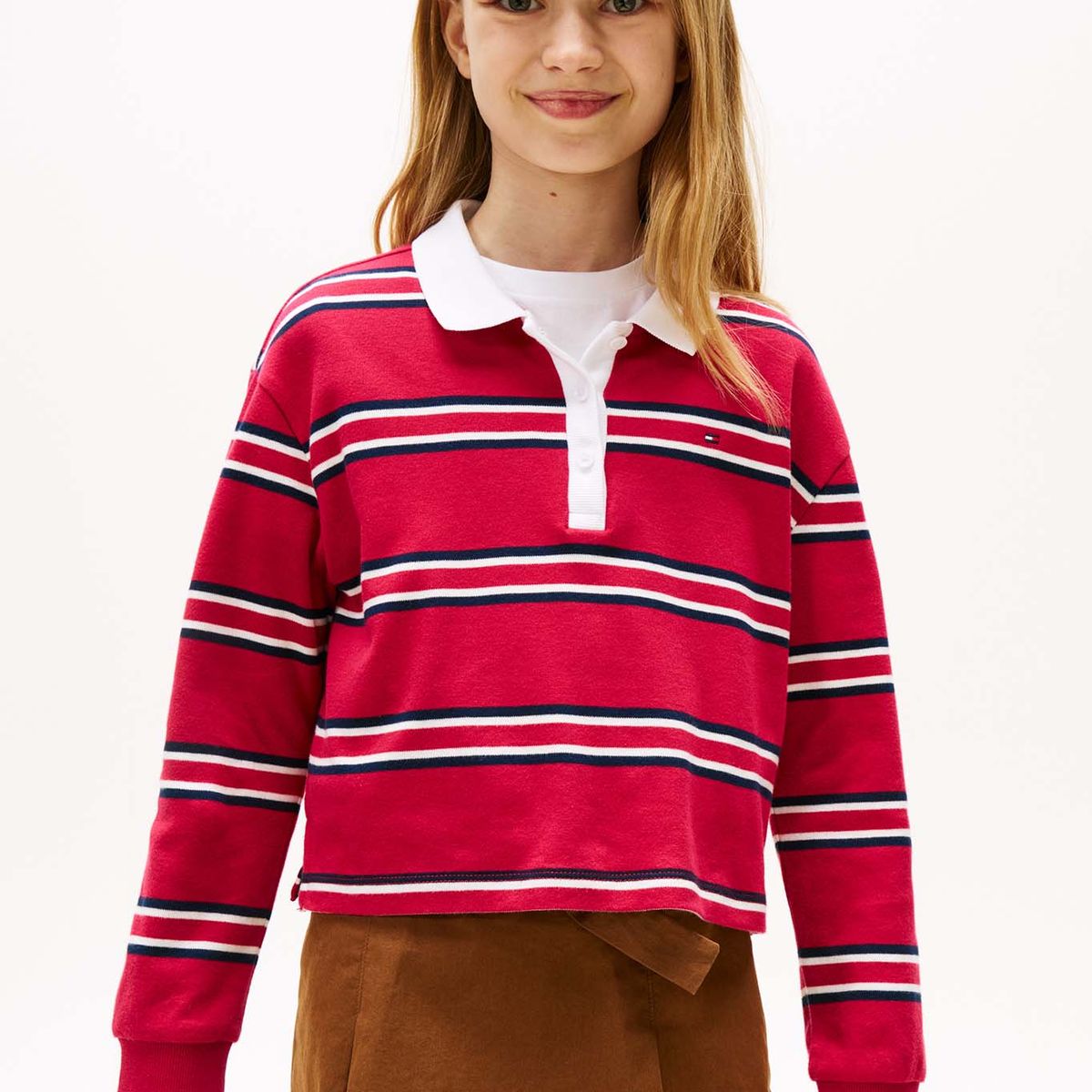 TOMMY HILFIGER - Polo rojo Varsity de manga larga Tommy Hilfiger