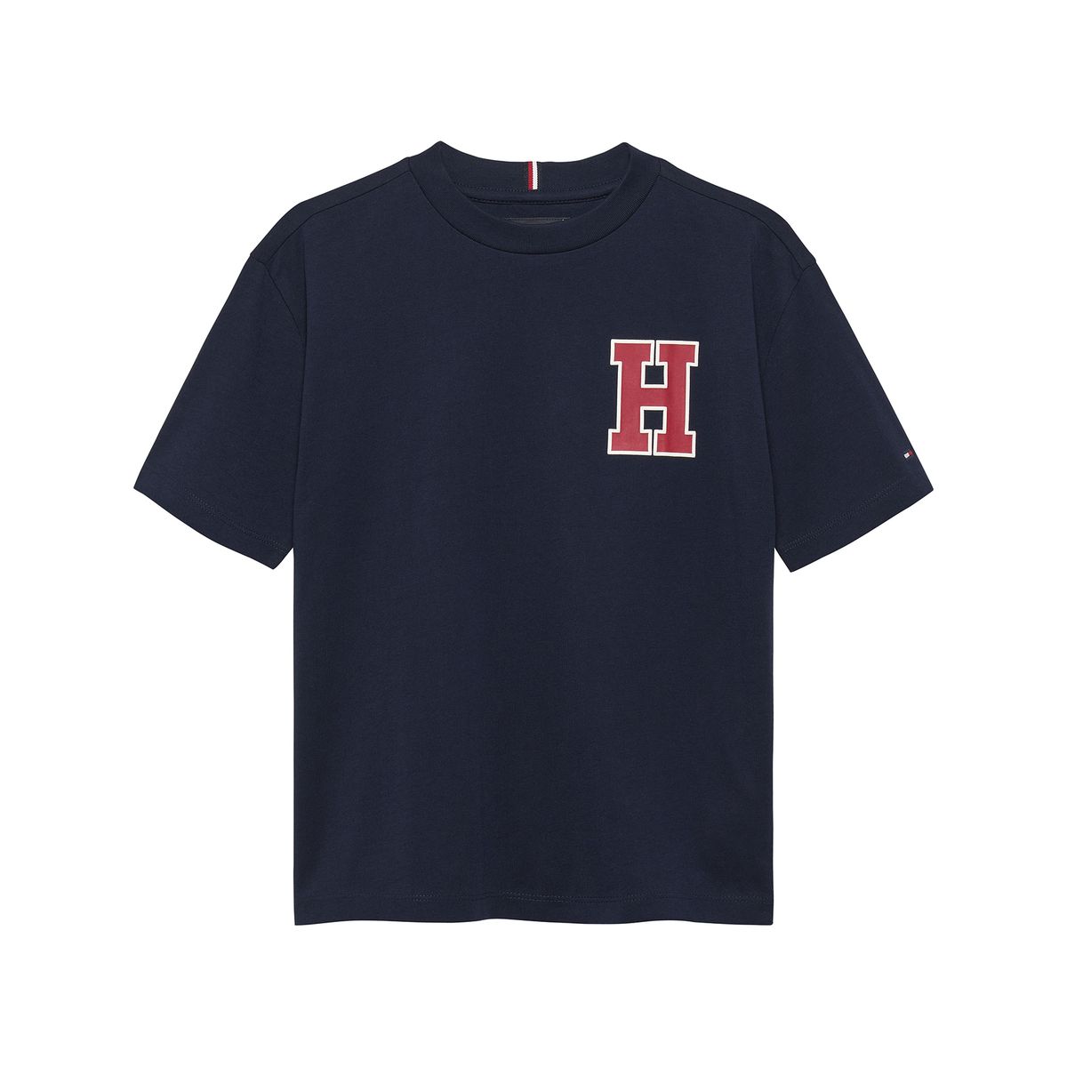 TOMMY HILFIGER - Camiseta azul Varsity de cuello redondo con logo Tommy Hilfiger