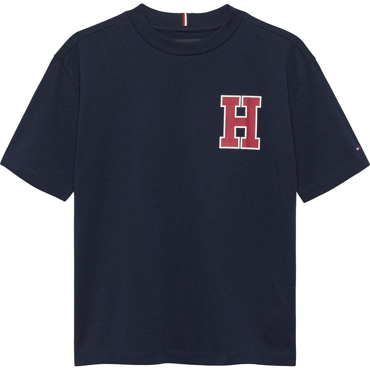 TOMMY HILFIGER - Camiseta azul Varsity de cuello redondo con logo Tommy Hilfiger