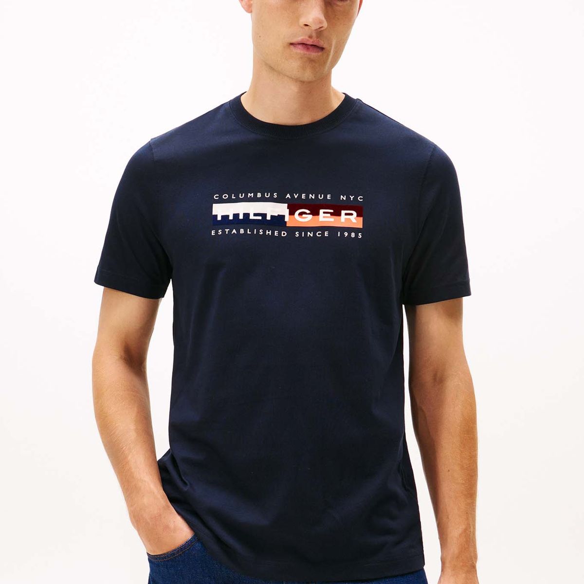TOMMY HILFIGER - Camiseta azul con logo colorblock estampado en el pecho Tommy Hilfiger