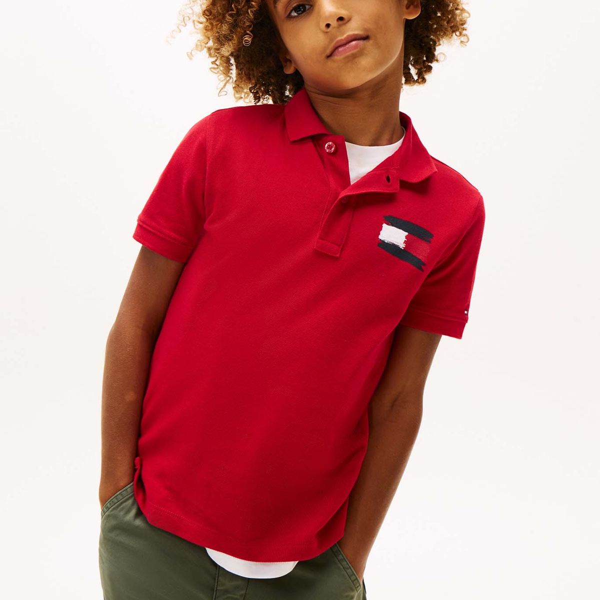 TOMMY HILFIGER - Polo rojo con bandera bordada en el pecho Tommy Hilfiger