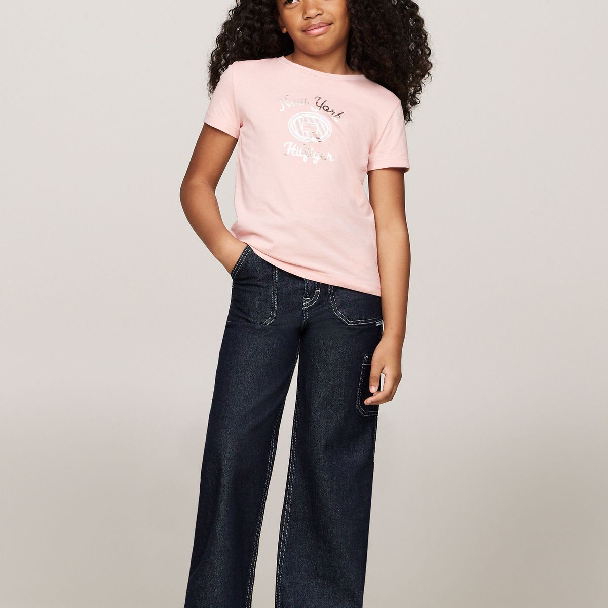 TOMMY HILFIGER - Camiseta rosa con logotipo metalizado Tommy Hilfiger