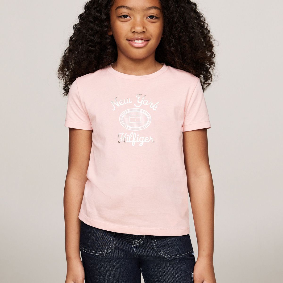 TOMMY HILFIGER - Camiseta rosa con logotipo metalizado Tommy Hilfiger