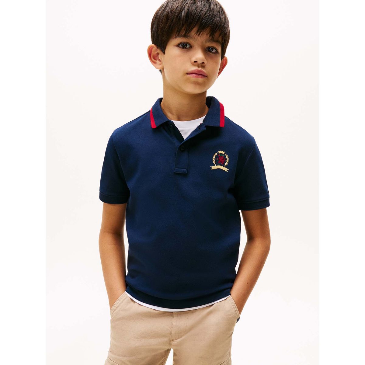 TOMMY HILFIGER - Polo azul de punto interlock con escudo TH Tommy Hilfiger