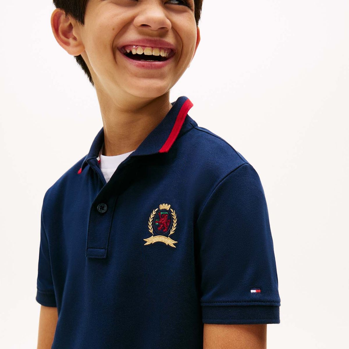 TOMMY HILFIGER - Polo azul de punto interlock con escudo TH Tommy Hilfiger