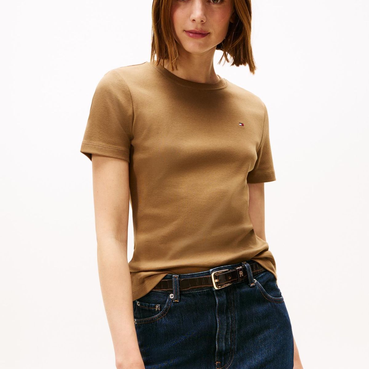 TOMMY HILFIGER - Camiseta marrón slim de cuello redondo Tommy Hilfiger