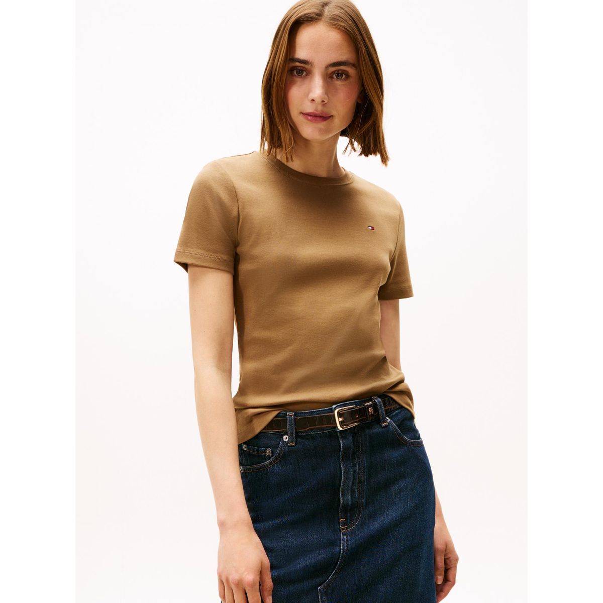 TOMMY HILFIGER - Camiseta marrón slim de cuello redondo Tommy Hilfiger