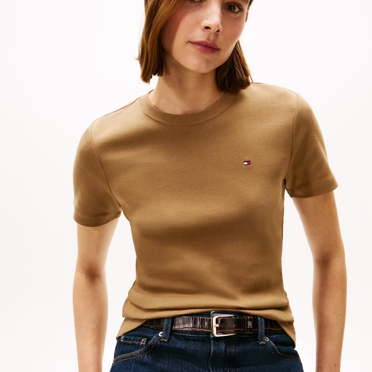 TOMMY HILFIGER - Camiseta marrón slim de cuello redondo Tommy Hilfiger
