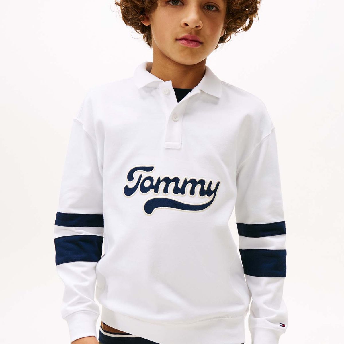 TOMMY HILFIGER - Polo blanco Varsity de manga larga con aplicación Tommy Hilfiger
