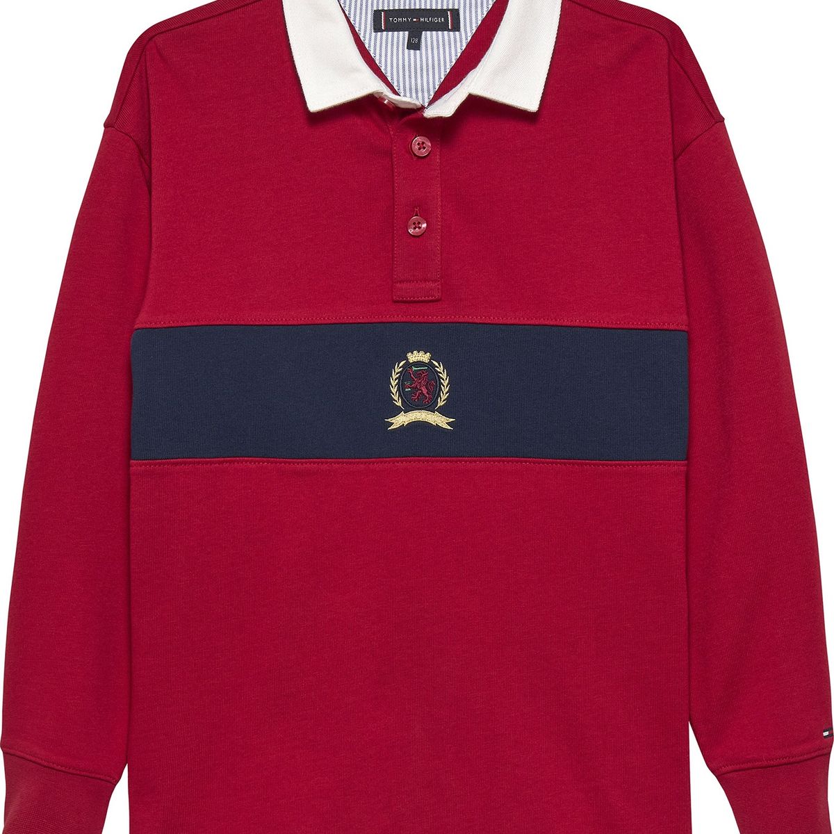 TOMMY HILFIGER - Polo rojo de manga larga con escudo TH Tommy Hilfiger