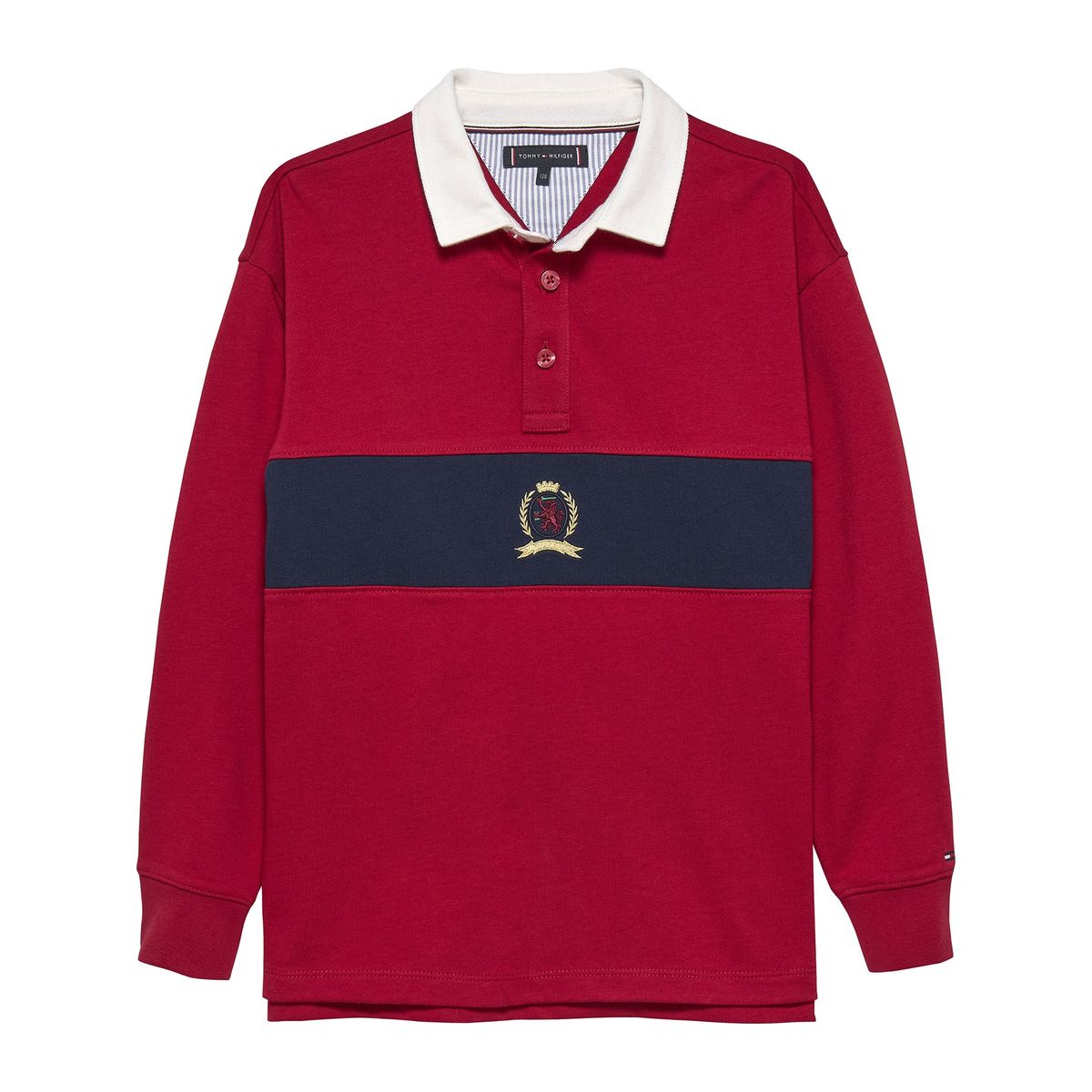 TOMMY HILFIGER - Polo rojo de manga larga con escudo TH Tommy Hilfiger