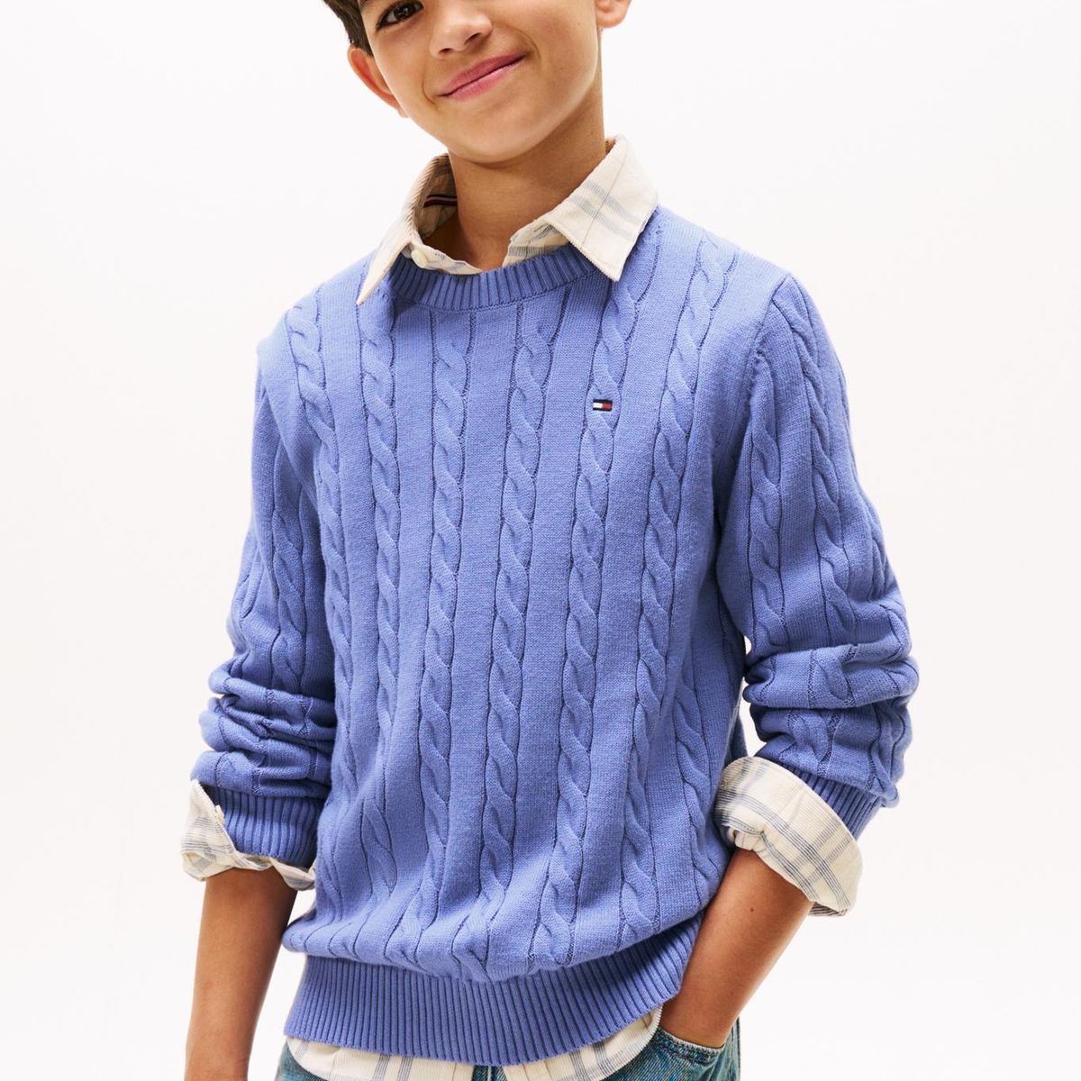 TOMMY HILFIGER - Saco azul de punto trenzado y cuello redondo Tommy Hilfiger