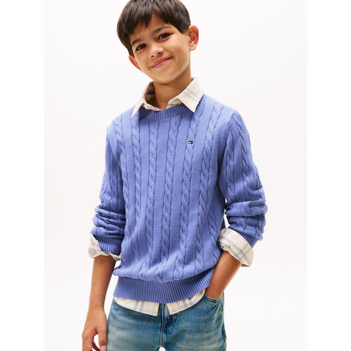 TOMMY HILFIGER - Saco azul de punto trenzado y cuello redondo Tommy Hilfiger