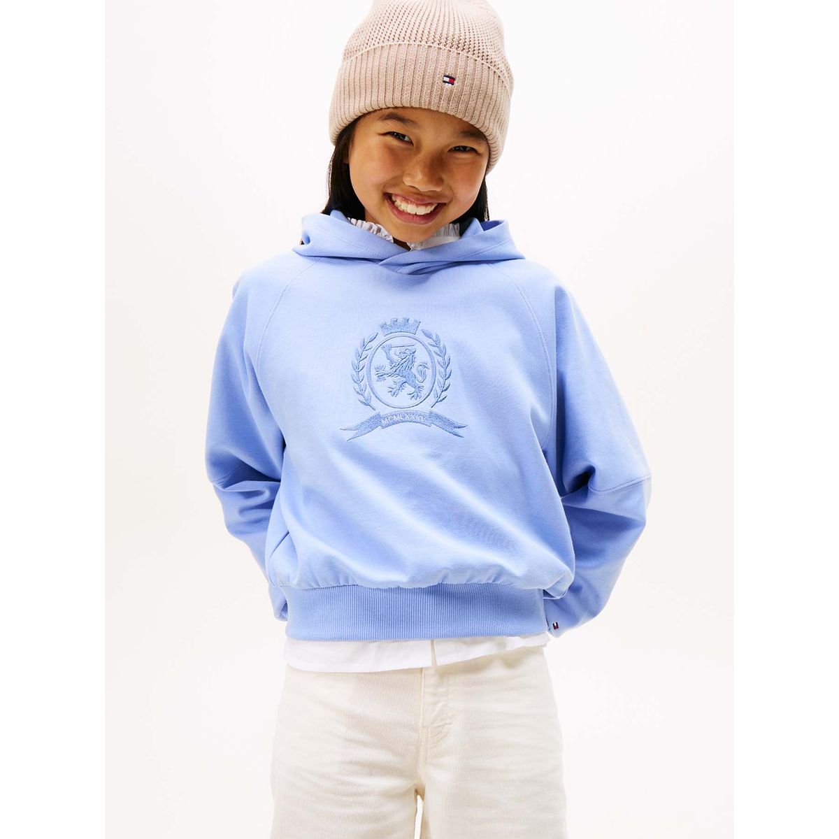 TOMMY HILFIGER - Buzo celeste con capota y logo tonal Tommy Hilfiger