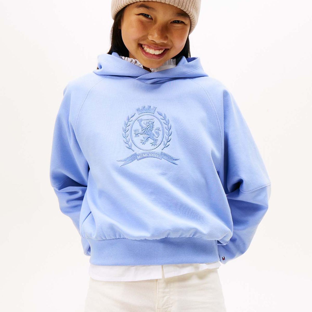 TOMMY HILFIGER - Buzo celeste con capota y logo tonal Tommy Hilfiger