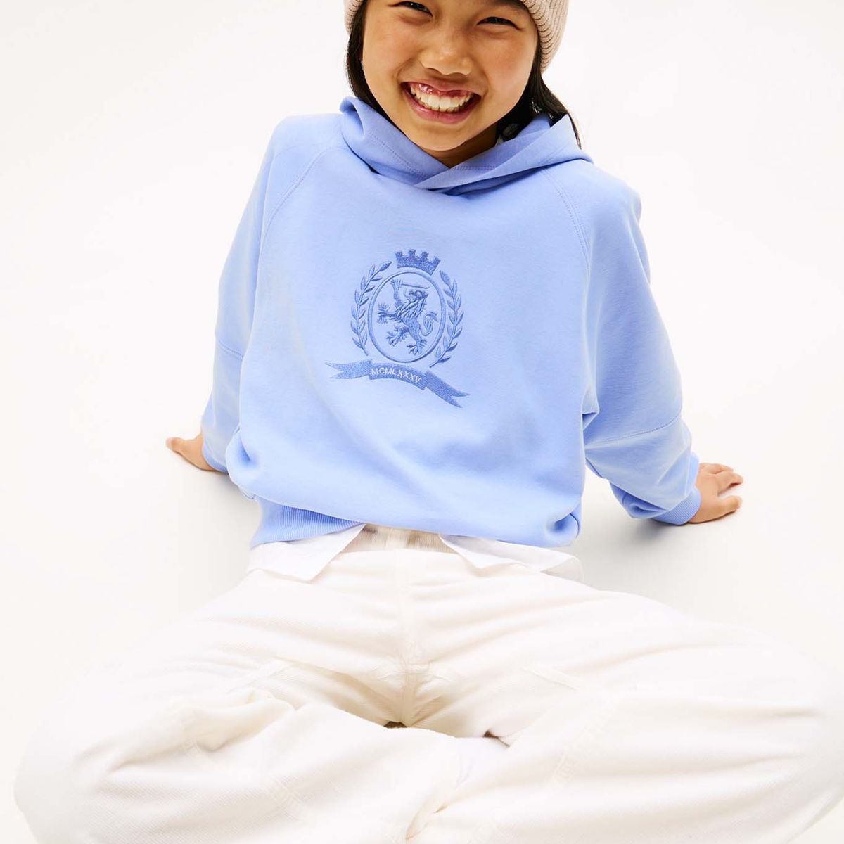 TOMMY HILFIGER - Buzo celeste con capota y logo tonal Tommy Hilfiger