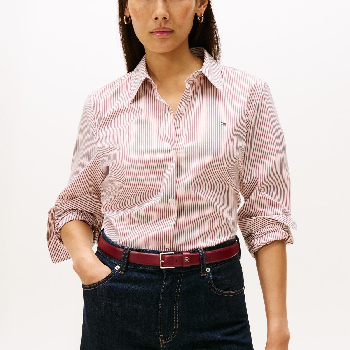 TOMMY HILFIGER - Camisa roja a rayas de corte regular Tommy Hilfiger