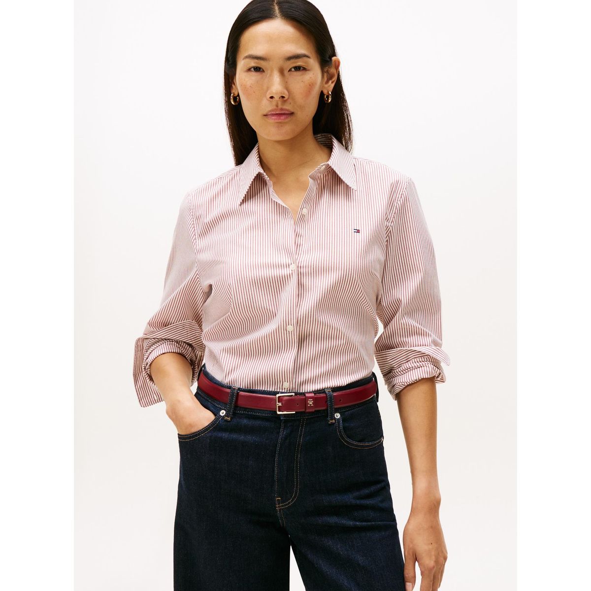 TOMMY HILFIGER - Camisa roja a rayas de corte regular Tommy Hilfiger