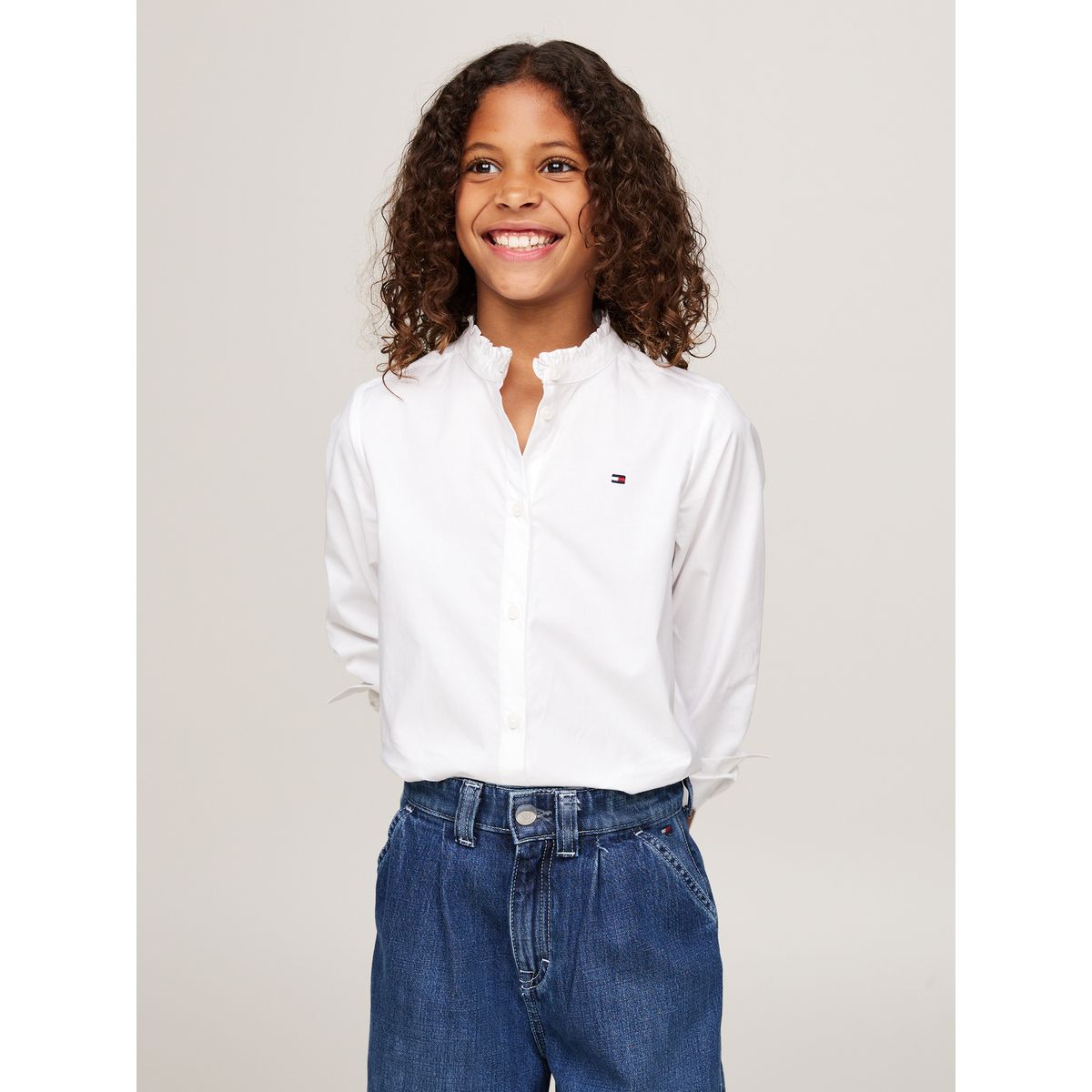 TOMMY HILFIGER - Blusa blanca de popelín con volantes Tommy Hilfiger