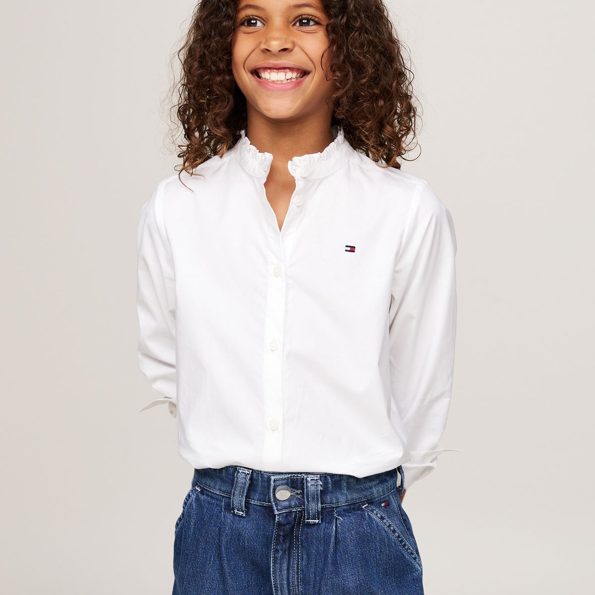 TOMMY HILFIGER - Blusa blanca de popelín con volantes Tommy Hilfiger