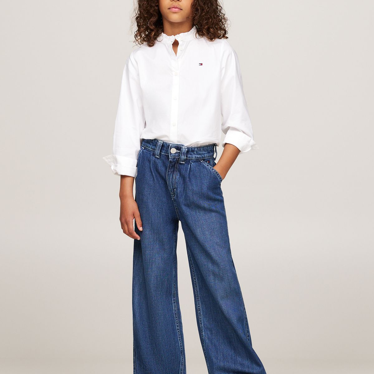 TOMMY HILFIGER - Blusa blanca de popelín con volantes Tommy Hilfiger