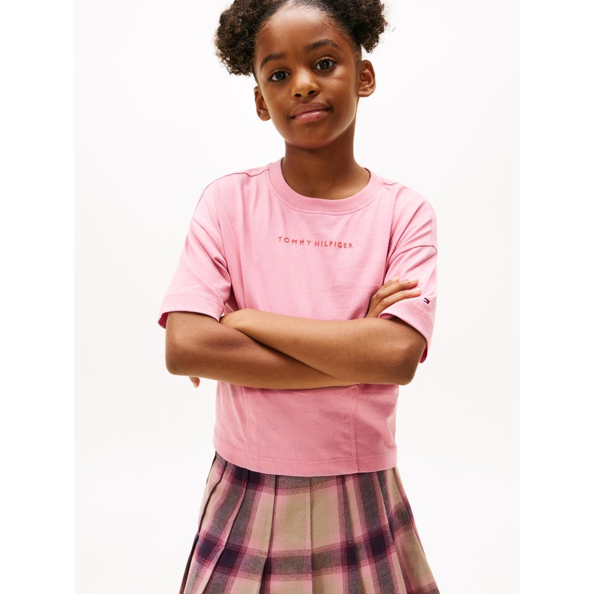 TOMMY HILFIGER - Camiseta rosada de punto con logo engomado Tommy Hilfiger