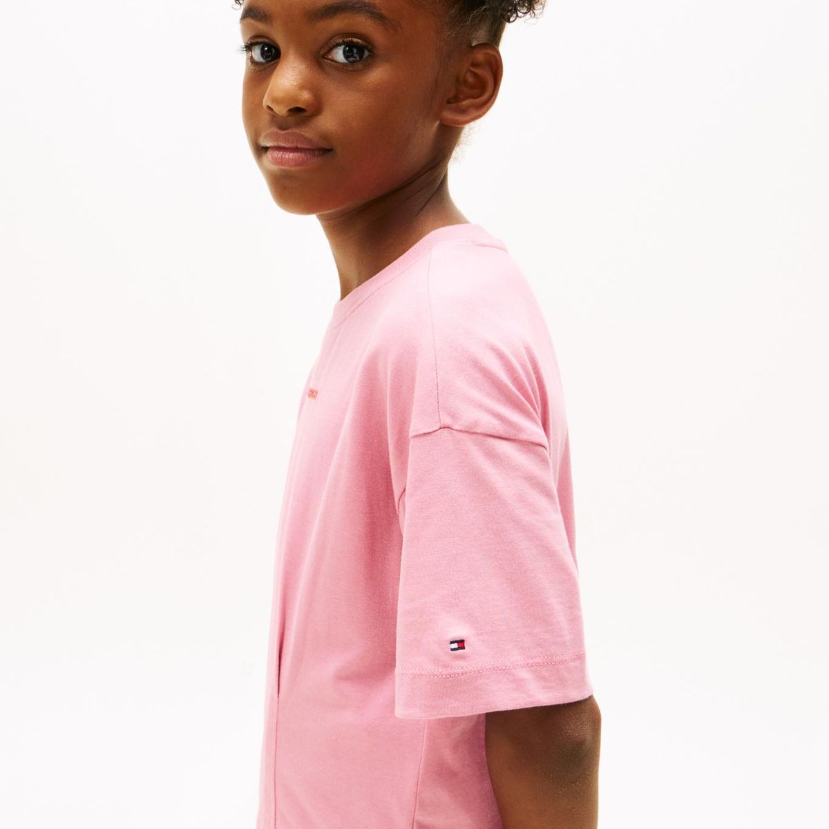 TOMMY HILFIGER - Camiseta rosada de punto con logo engomado Tommy Hilfiger