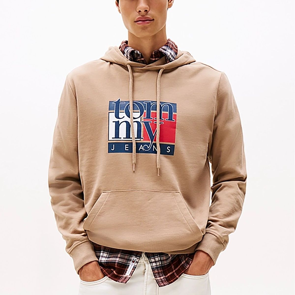 TOMMY HILFIGER - Buzo beige con capota y logo Tommy Jeans