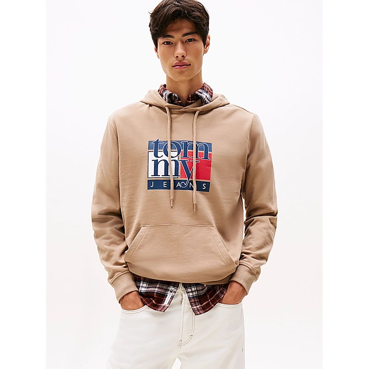 TOMMY HILFIGER - Buzo beige con capota y logo Tommy Jeans