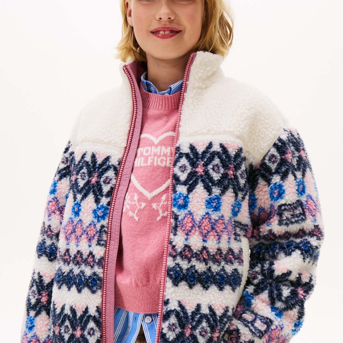 TOMMY HILFIGER - Chaqueta blanca tipo teddy con diseño Fair Isle Tommy Hilfiger