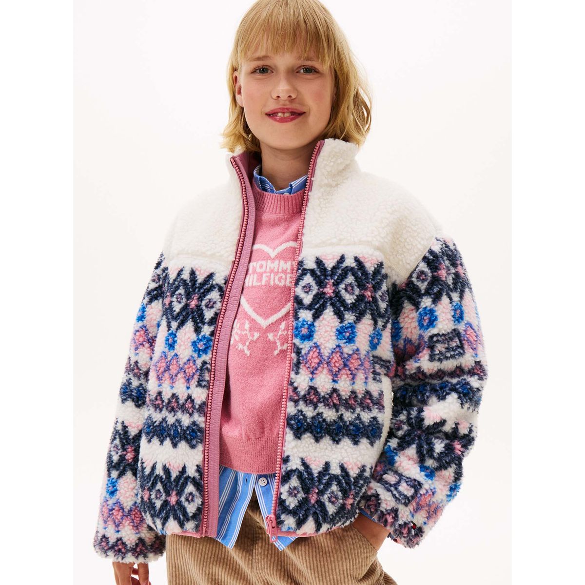 TOMMY HILFIGER - Chaqueta blanca tipo teddy con diseño Fair Isle Tommy Hilfiger