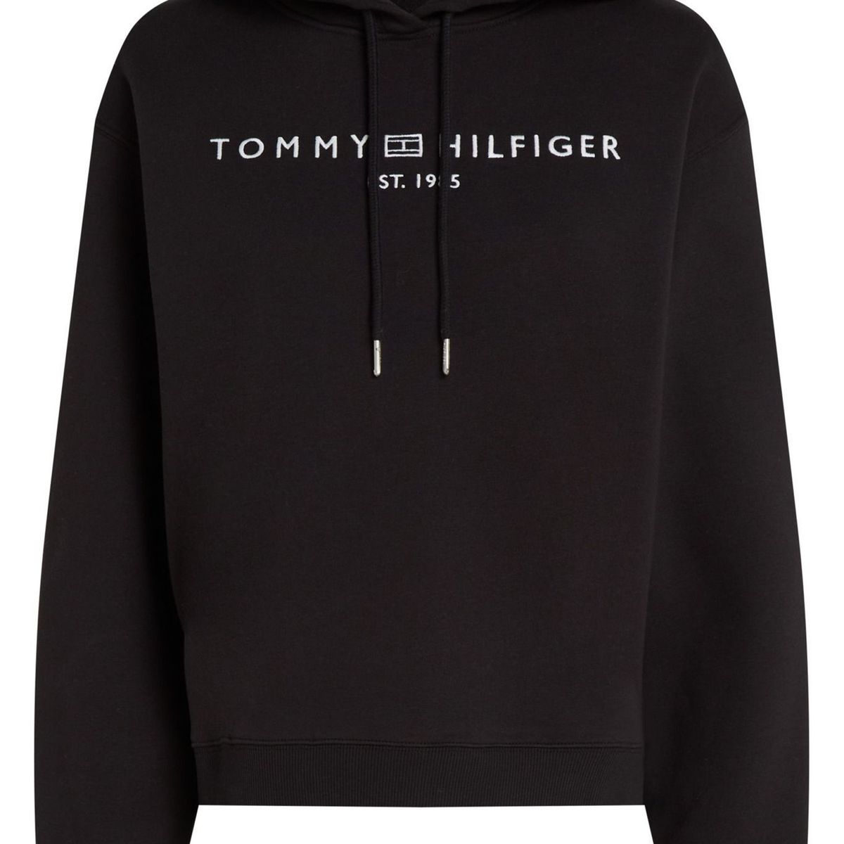TOMMY HILFIGER - Buzo negro con capota, cordón y logo bordado Tommy Hilfiger