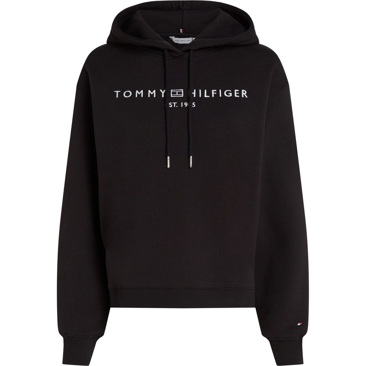 TOMMY HILFIGER - Buzo negro con capota, cordón y logo bordado Tommy Hilfiger