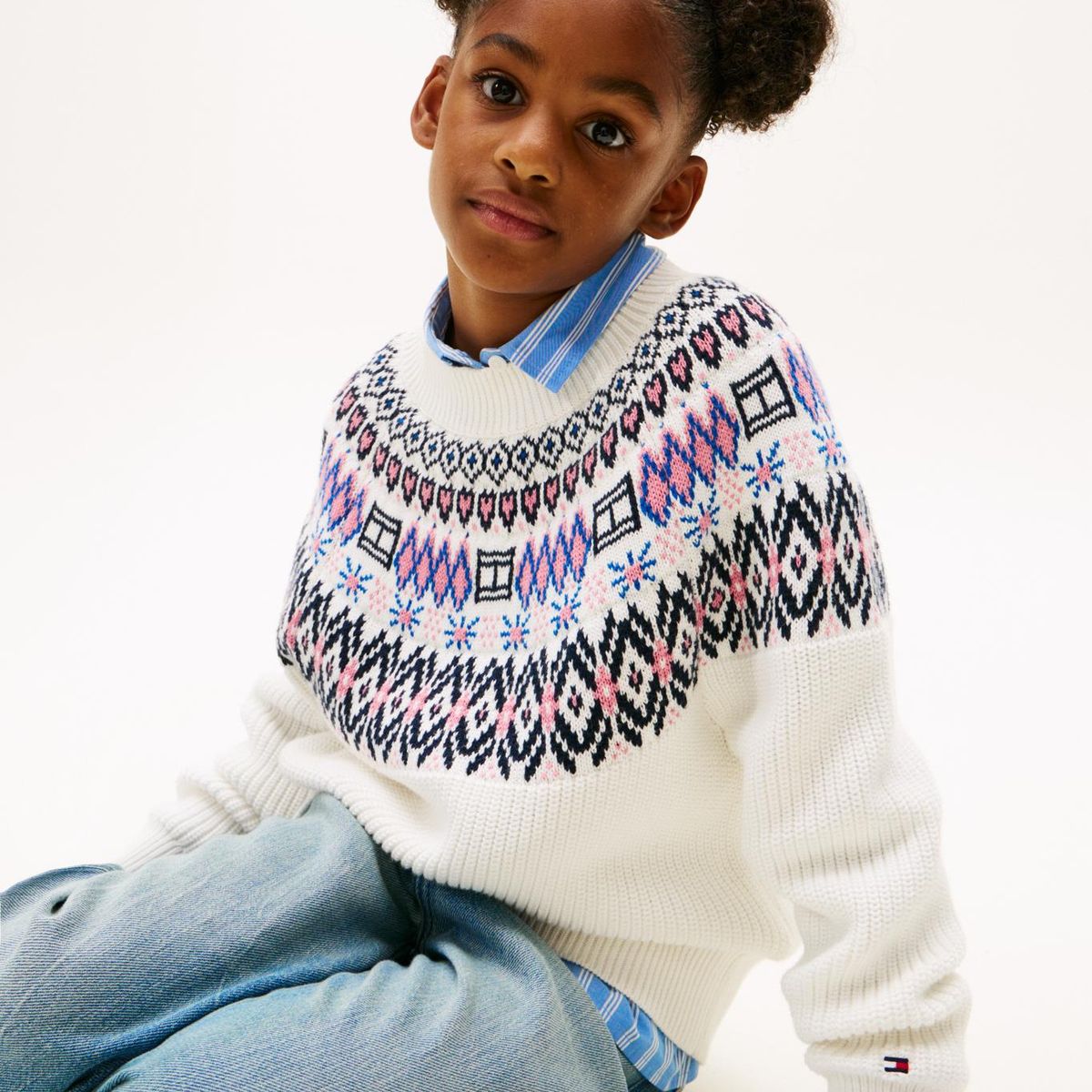 TOMMY HILFIGER - Saco blanco con mangas globo y greca alpina Tommy Hilfiger