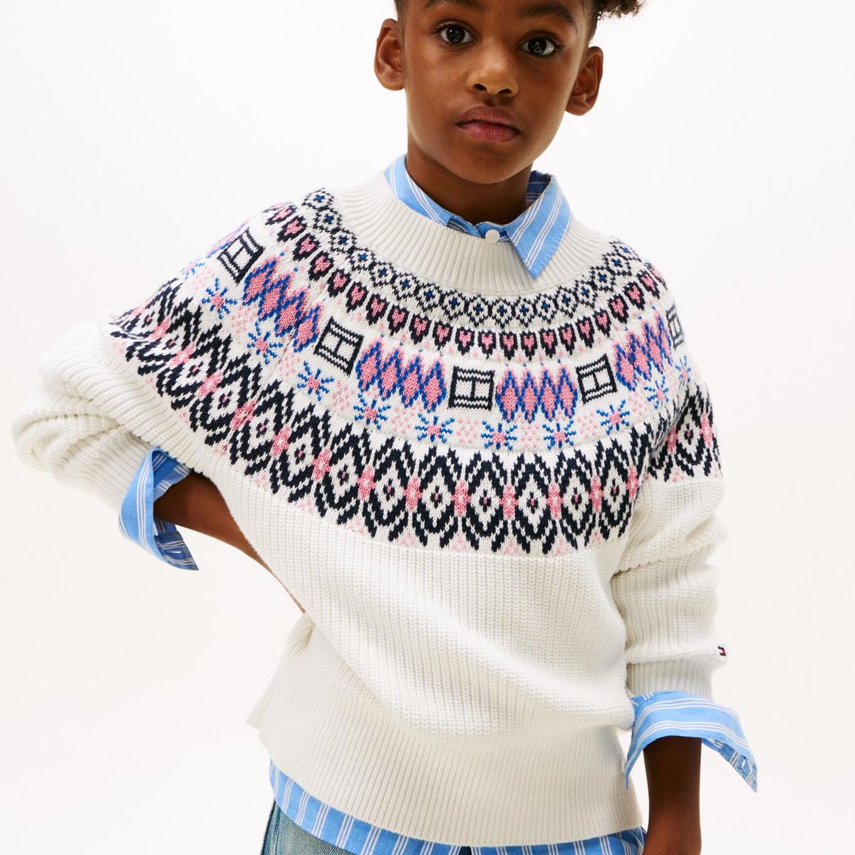 TOMMY HILFIGER - Saco blanco con mangas globo y greca alpina Tommy Hilfiger