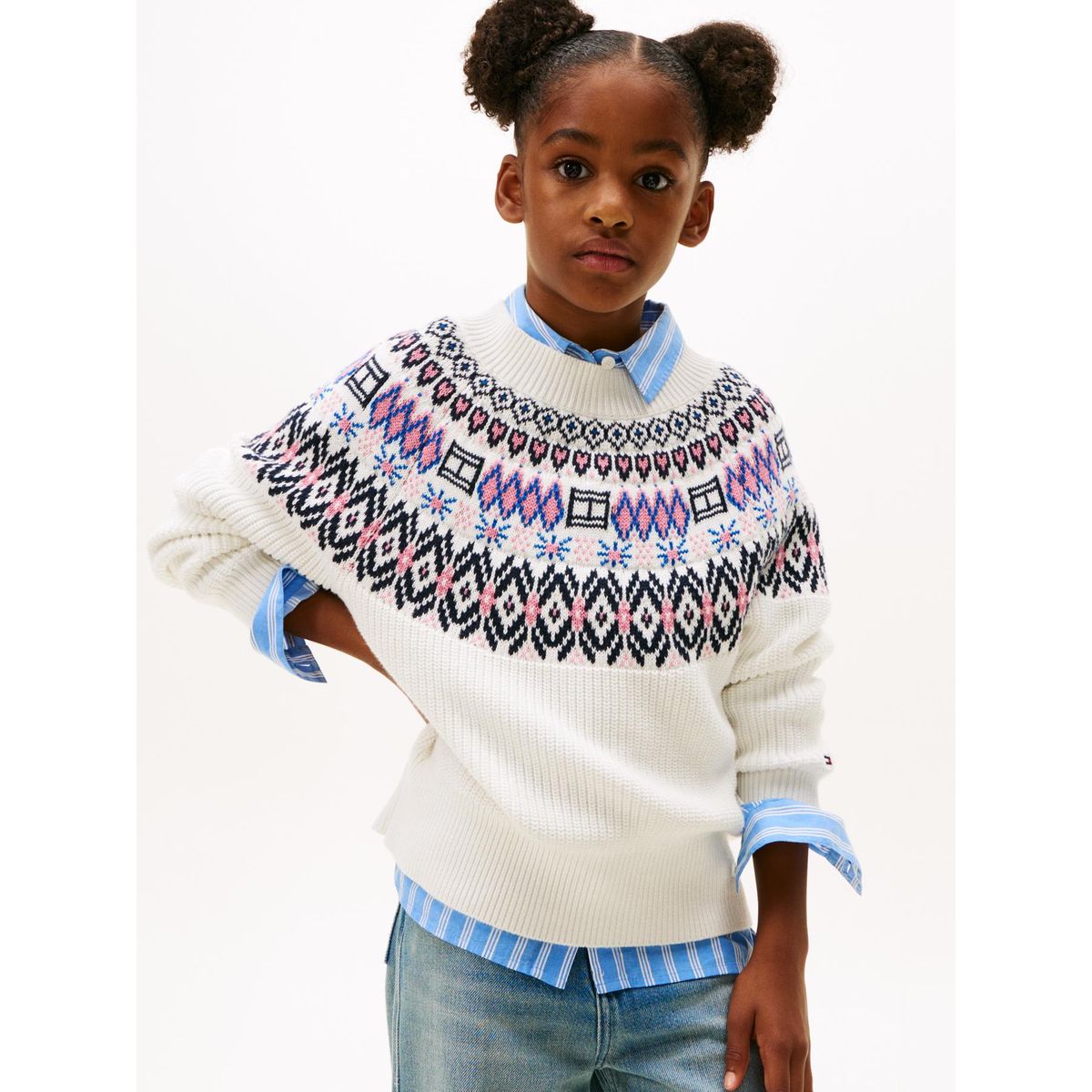 TOMMY HILFIGER - Saco blanco con mangas globo y greca alpina Tommy Hilfiger