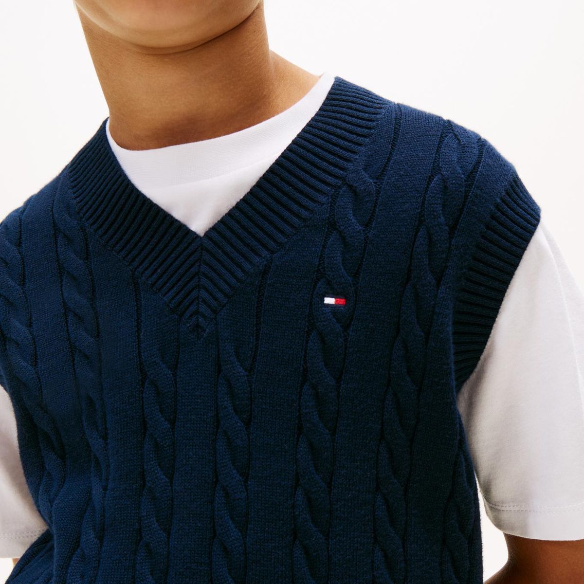 TOMMY HILFIGER - Chaleco azul de punto trenzado Tommy Hilfiger