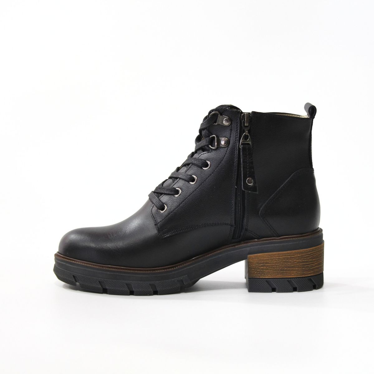 ANTONINA SHOES - Botines en Cuero Negro de Amarrar- Antonina