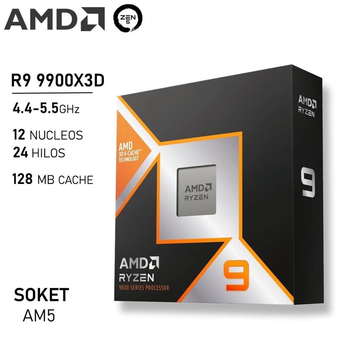 AMD - Procesador AMD Ryzen 9 RYZEN 9 9900X 3D AM5 Eficiencia De Alto Nivel
