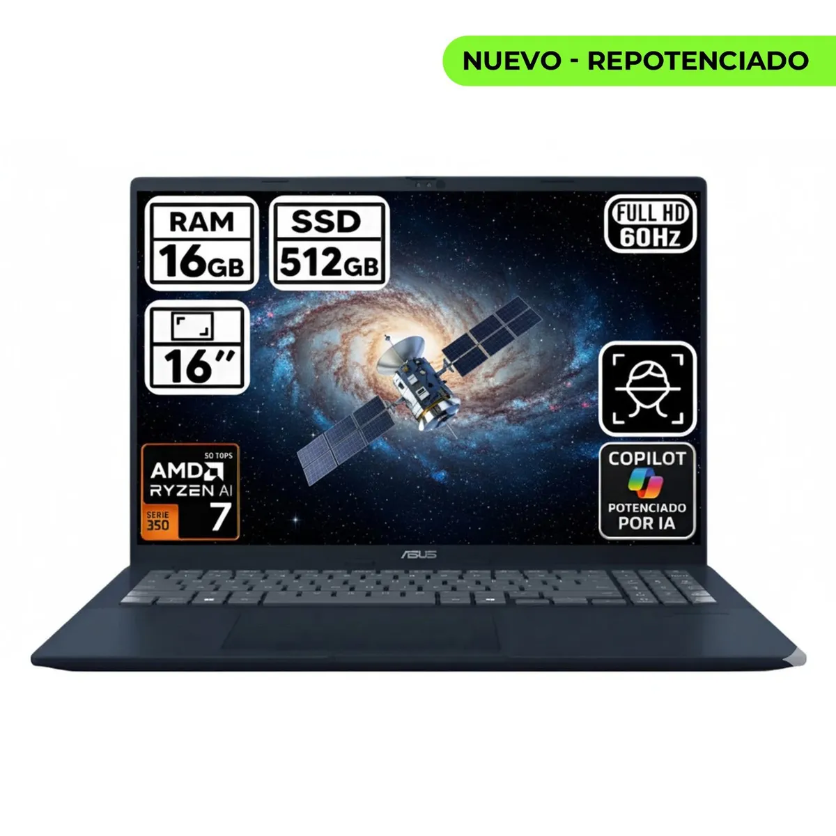 ASUS - Portátil Asus Vivobook Amd Ryzen Ai 7 350 Ram 16Gb Ddr5 Ssd 512gb 16 Pulg Computador Portátil