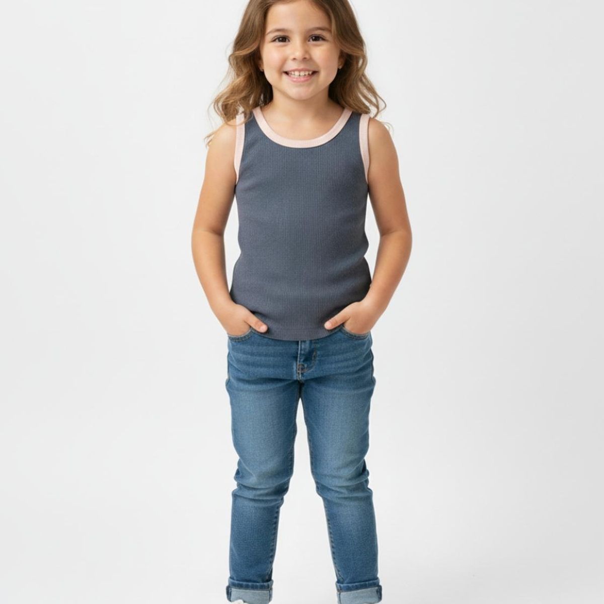 BIGBOYS - Crop Rib Combinado Azul Rosa Bebe Niña